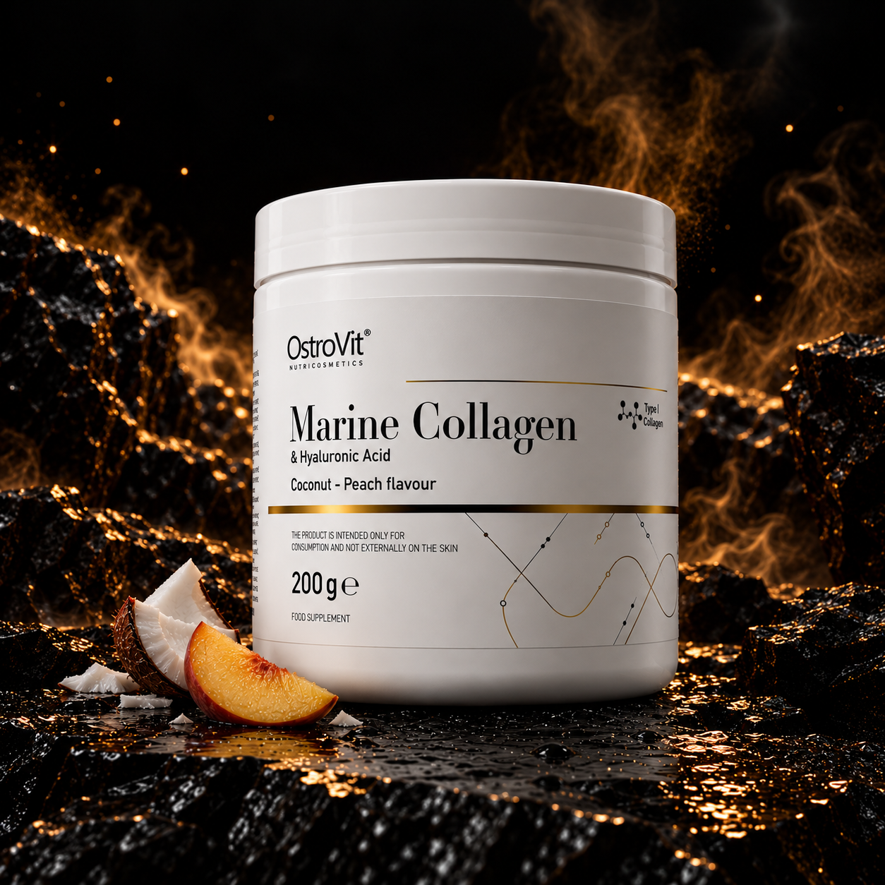 OstroVit Marine Collagen With Hyaluronic Acid And Vitamin C - 200g – Coconut & Peach